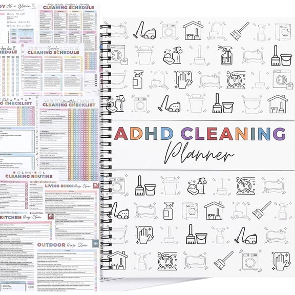 ADHD Planner, Reusable House Cleaning Schedule Planner for Adults | Cleaning Schedule and Checklist Organizer, Daily Weekly Monthly, Household Cleaning and Organizing