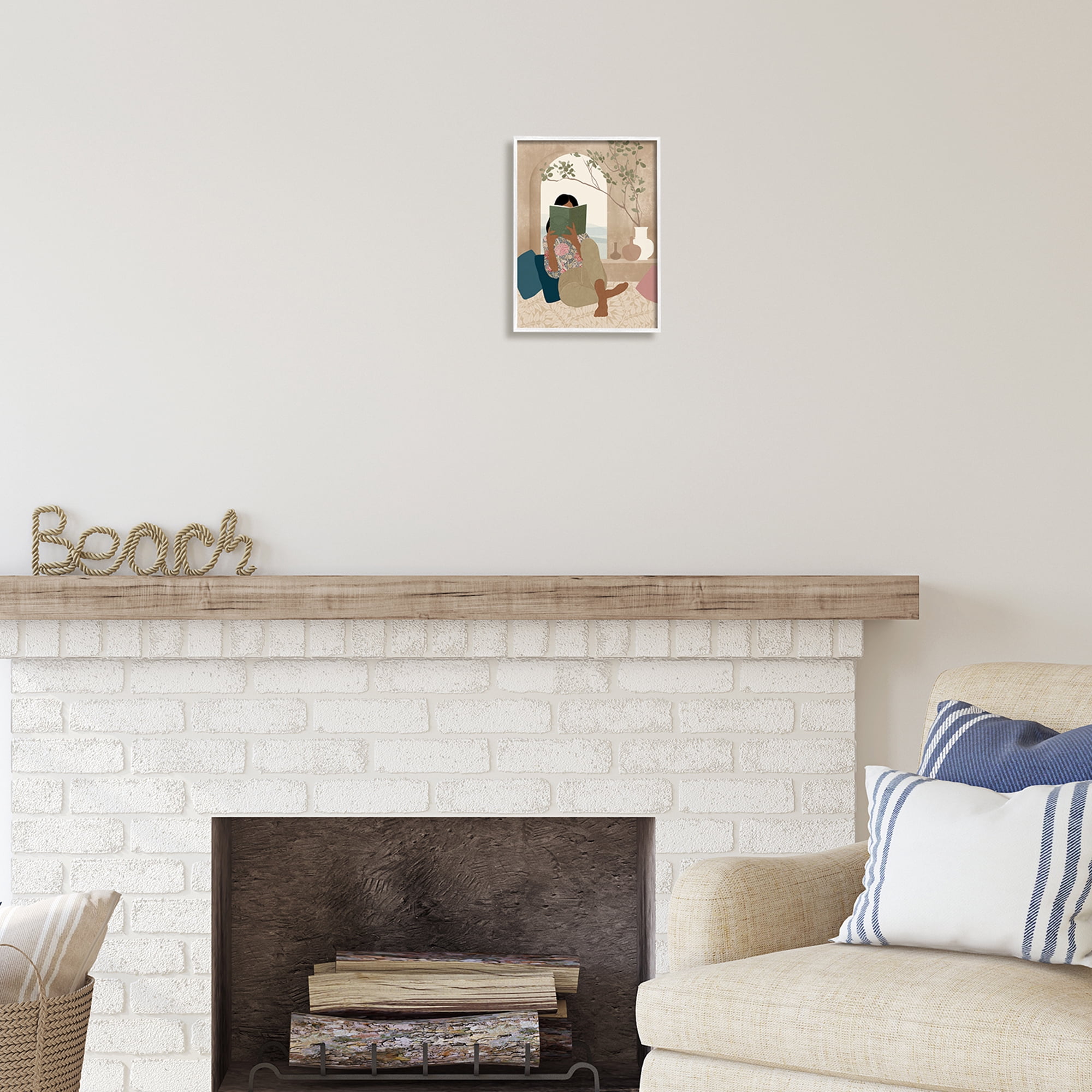 Stupell Industries Boho Girl Reading Book Botanical & Floral Painting White Framed Art Print Wall Art, 11 x 14