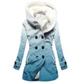 thumbnail image 2 of Spring Saving Deals Clearance GaThRRgYP Women's Outerwear Tops Clearance Sale under $10,Velvet Double Breasted Hooded Solid Color Mid Length Women's Solid Color Temperament Commuting Jacket, 2 of 5