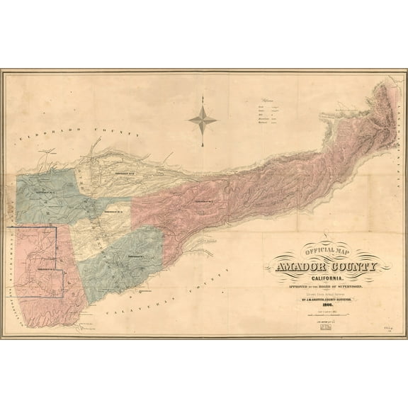 24"x36" Gallery Poster, map of Amador County, California 1866