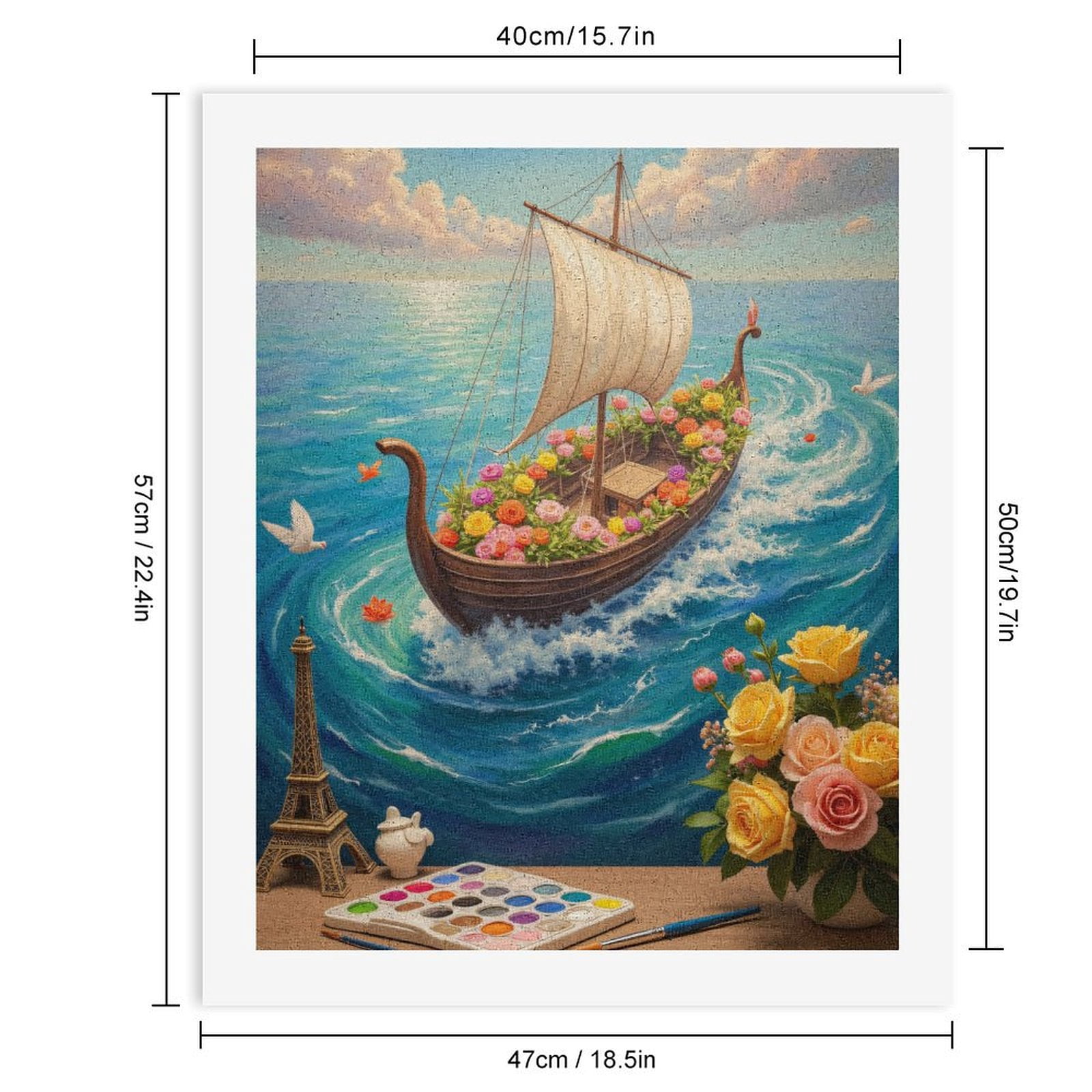 Paint By Numbers Kit for Adults Beginner - Sailboat Flowers Art Palette Waves DIY Canvas Painting Kits for Adults, Frameless Paint By Number for Adults for Home Wall Decor 16x20 Inch