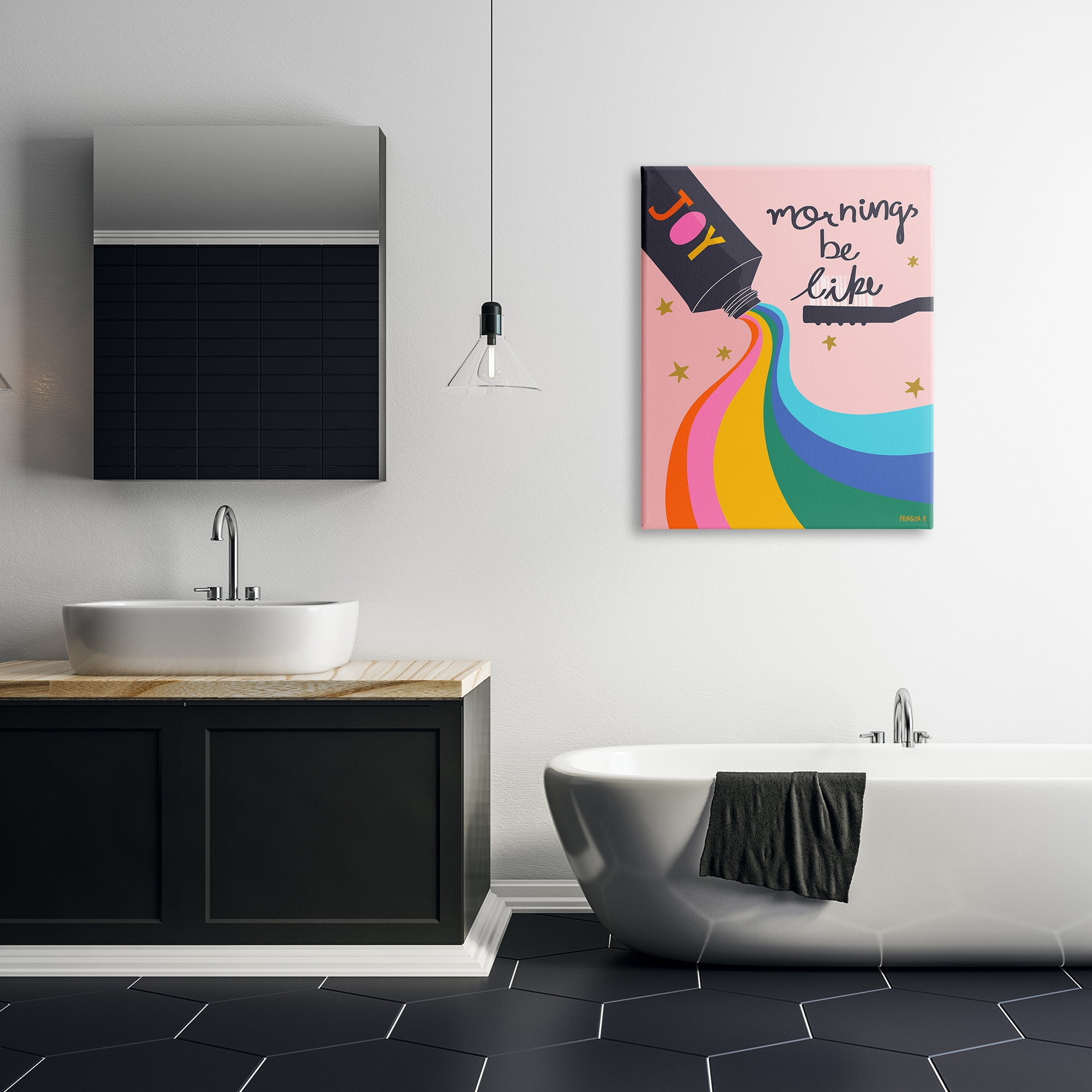 Stupell Industries Mornings Be Like Bathroom Inspirational Painting Gallery Wrapped Canvas Art Print Wall Art, 30 x 40
