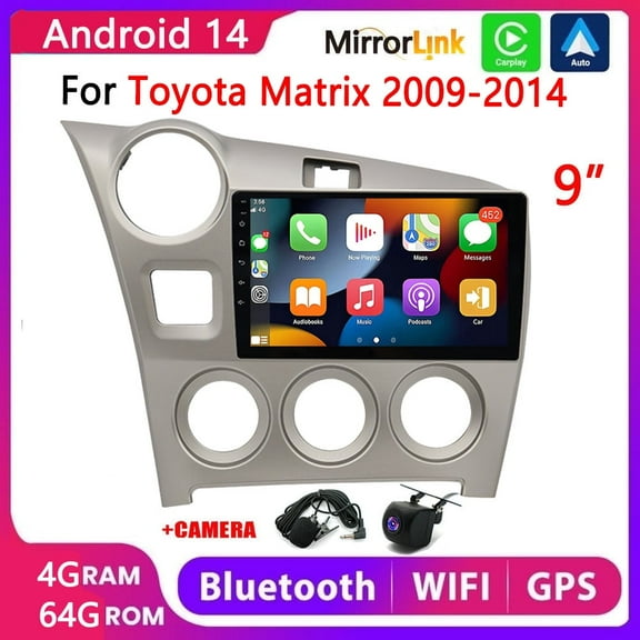Guwzn Car Stereo Radio for Toyota Matrix 2009-2014 9" Android 13 Touchscreen, Car Radio 4 64G Wifi GPS Navigation, Wireless CarPlay Android Auto
