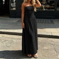 thumbnail image 5 of IUYRTFE Women's Strapless Ruched Waist Maxi Dress Solid Color A Line Long Casual Summer Gown, 5 of 6