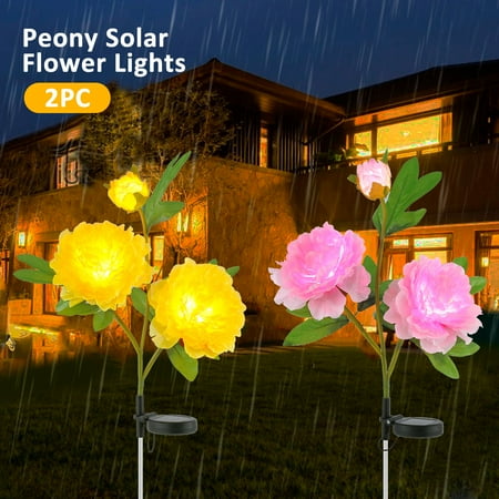 

Pcapzz 2Pcs Light Led Solar Peony Flower Lamp Auto On/Off IP65 Waterproof 600mAh Solar Peony Light with 3 Heads for Yard Pathway Lawn