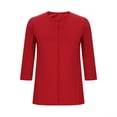 thumbnail image 4 of Wo-Fusoul Haut pour Femmes, Blouse Décontractée à Manches 3/4, Col Rond, Couleur Unie, Coupe Ample, Printemps Été, Vert Armée, 4 of 7