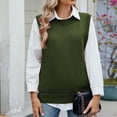 thumbnail image 5 of XUNKUSGA Womens Sweaters Casual Versatile Solid Color Sleeveless Knit Sweater Loose Crew Neck Sweater Vest Women Fashion Side Slits with Button Vest Tops for Women S-XL Green, 5 of 8