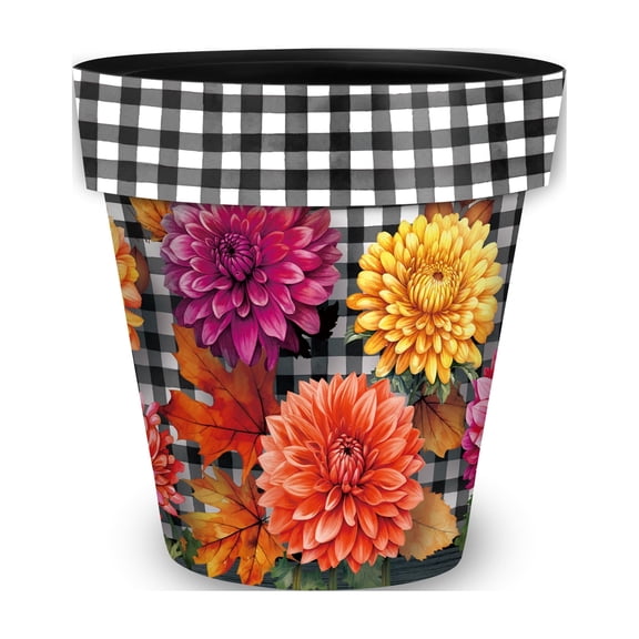 Briarwood Lane Fall Planter 8.5" x 8.5" x 8.5" Checkered Mums Small For Fall Planter