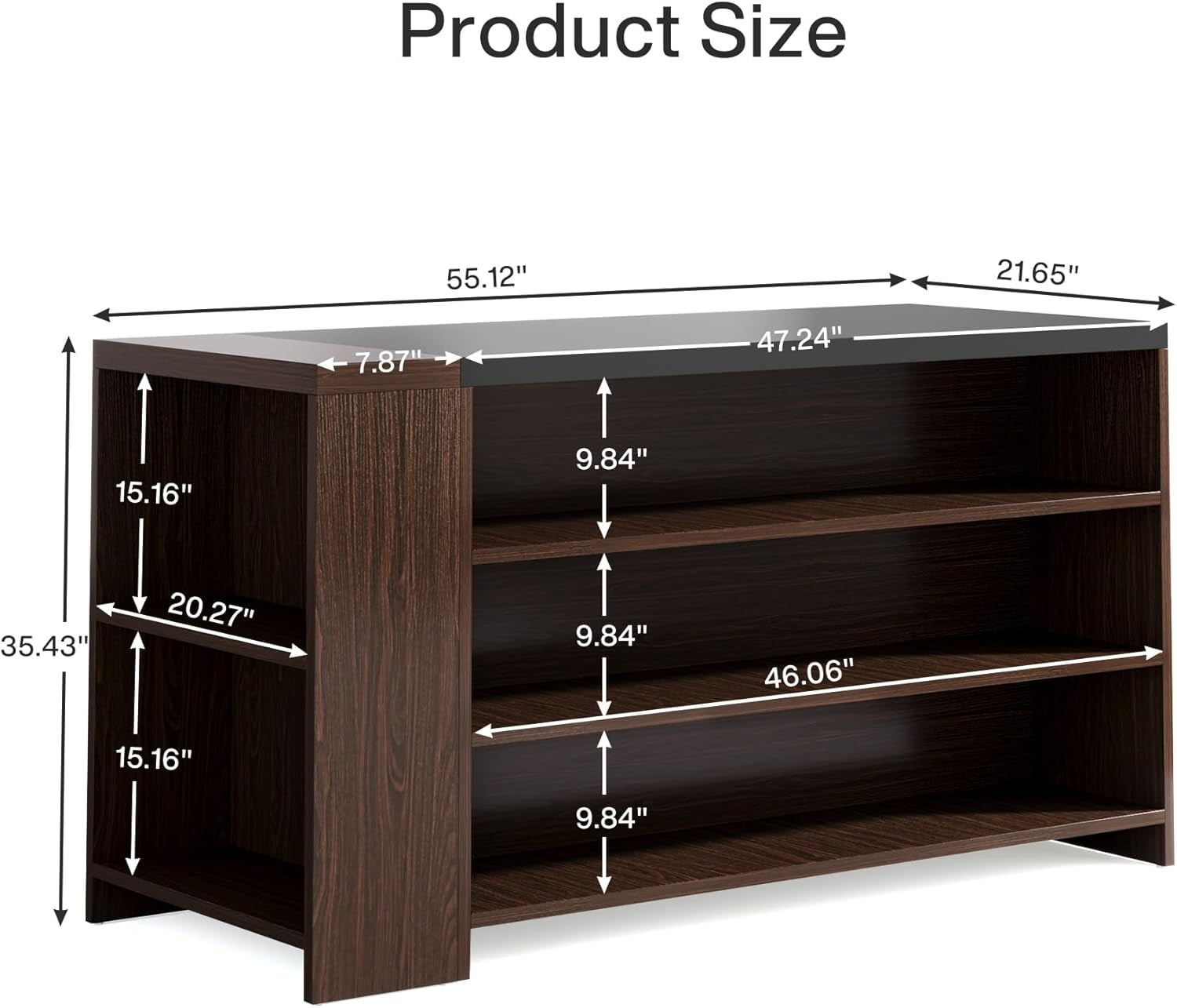 Tribesigns 55" Kitchen Island with Storage, Farmhouse 5-Tier Stationary Island Table with 5 Shelves