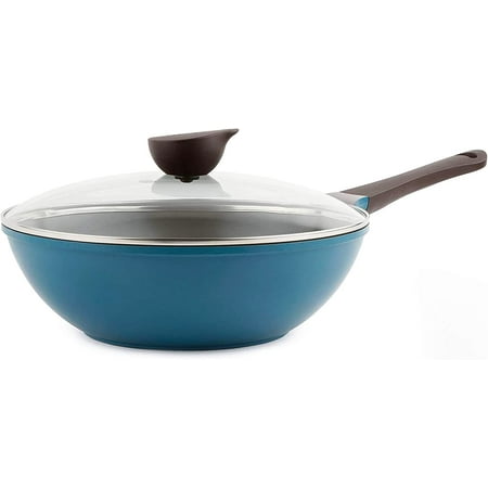 

Eela 12 Non Stick Chef s Wok with Glass Lid Stir Fry Pan and POFA-Free Ceramic Coating for Cooking Saute Vegetables Meat Fish 12 inch Deep Blue (Handle assemble required)