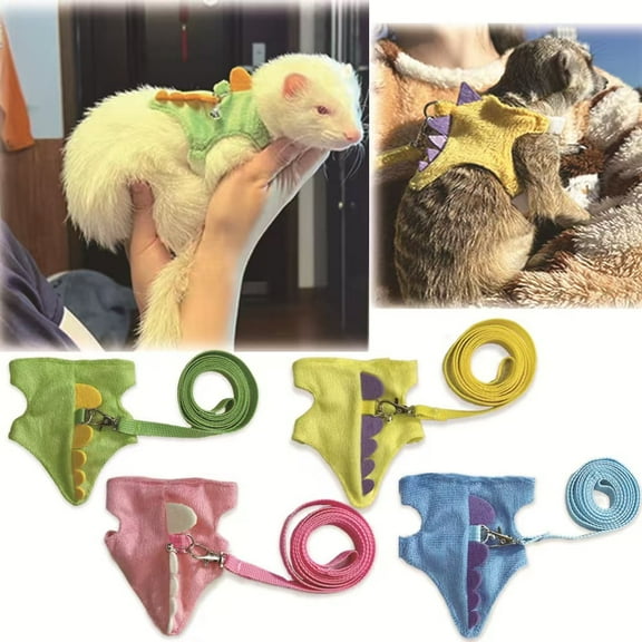 Pet Slings Adjustable Vest-style Ferret/Small Pet Leash with Cute Dinosaur Design and Bell for Outdoor Walks