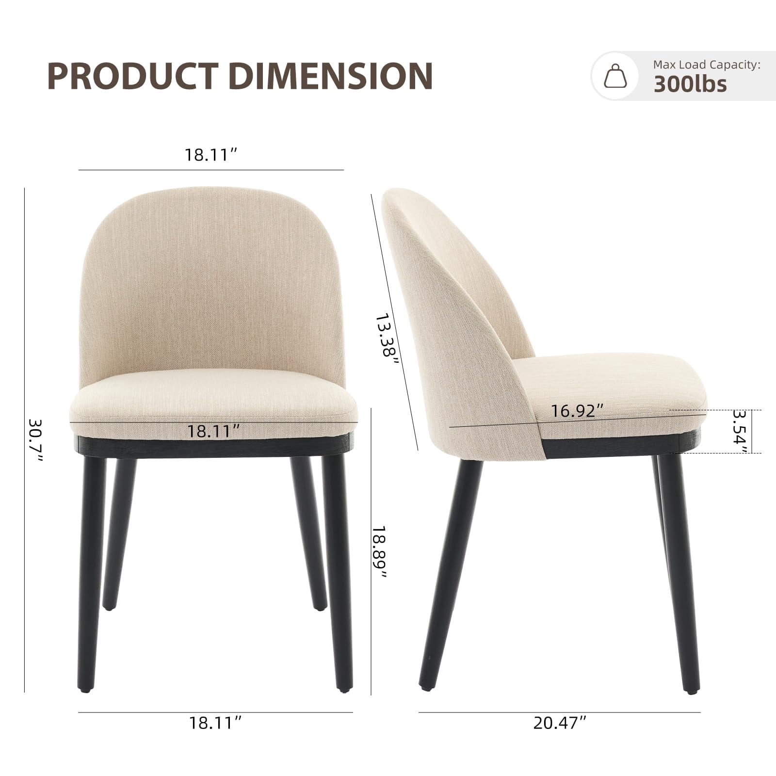 COZONY Set of 6 Upholstered Dining Chairs, Modern Farmhouse Side Chairs with Padded Seat and Wood Legs, Open Back Design,Beige