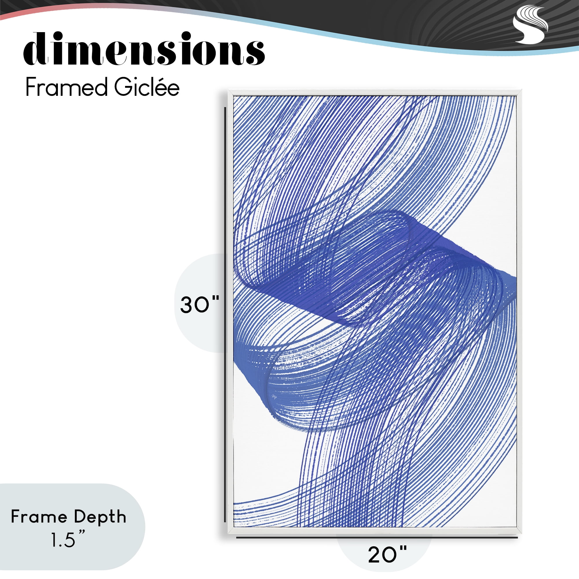 Stupell Industries Blue Lines Flowing In Motion White Framed Giclee Art, design by Martina Pavlova