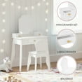 thumbnail image 5 of Best Choice Kids Wooden Pretend Play Vanity and Chair Set w/ Mirror  Little Girls Makeup Table with 3 Drawers, White, 5 of 8