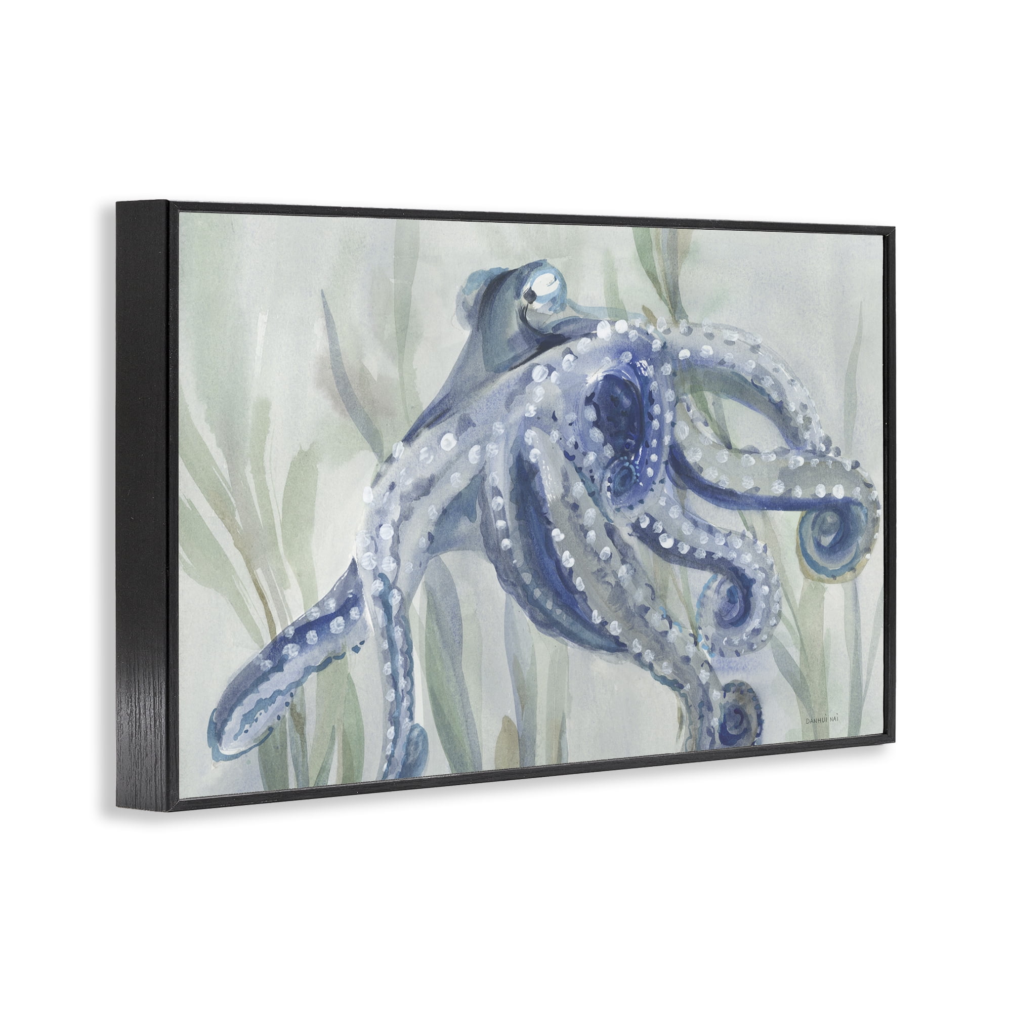 Stupell Industries Deep Dweller Octopus Animals & Insects Painting Black Framed Art Print Wall Art, 18 x 12