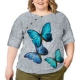 thumbnail image 2 of CLOOCL Retro Women Blouse Blue Butterfly Printing Mid Sleeve T-Shirt Plus Size, 2 of 6