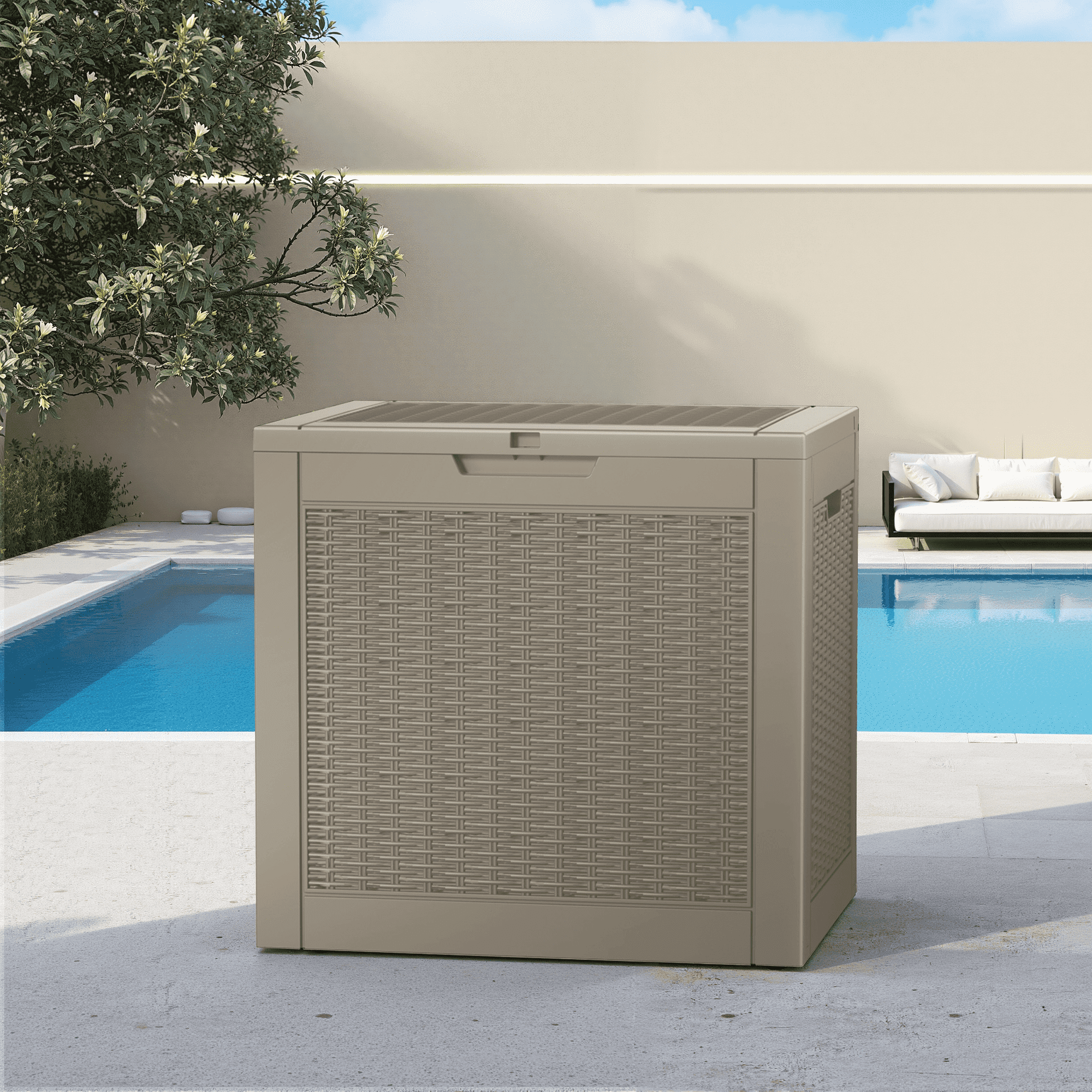 MAYEERTY 30 Gallon Outdoor Deck Box, Large Capacity Storage Box for Patio Furniture Cushions, Pillow Outdoor Indoor, Light Brown