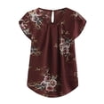 thumbnail image 1 of Femmes Casual Col Rond Basique Floral Plissé Top Cap Chemise à Manches Courtes Chemisier T-shirt pour Femmes, 1 of 2