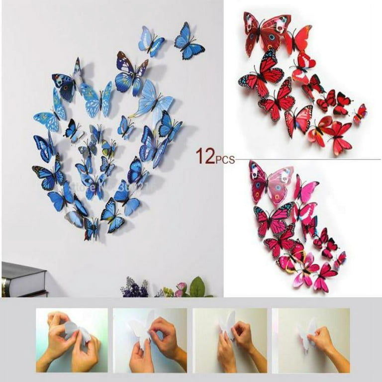 12Pcs PVC 3D Wall Stickers Home Decor DIY Butterfly Luminous Glow In Dark  Design Decal Magnetic Magnet Sticking Double Feather - AliExpress