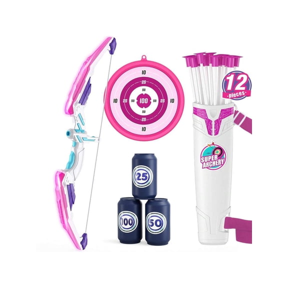 Kids Bow and Arrow Set for Boys and Girls Ages 4-12, 2-Pack LED Light Up Archery Set with 24 Suction Cup Arrows, Targets and Quivers, Indoor Outdoor Toy