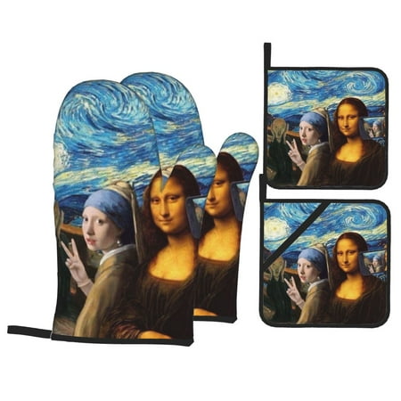 

Vincent Irises Oven Mitts and Pot Holders for Kitchen 4pcs Sets Art Painting Heat Resistant Baking BBQ Cooking Gloves