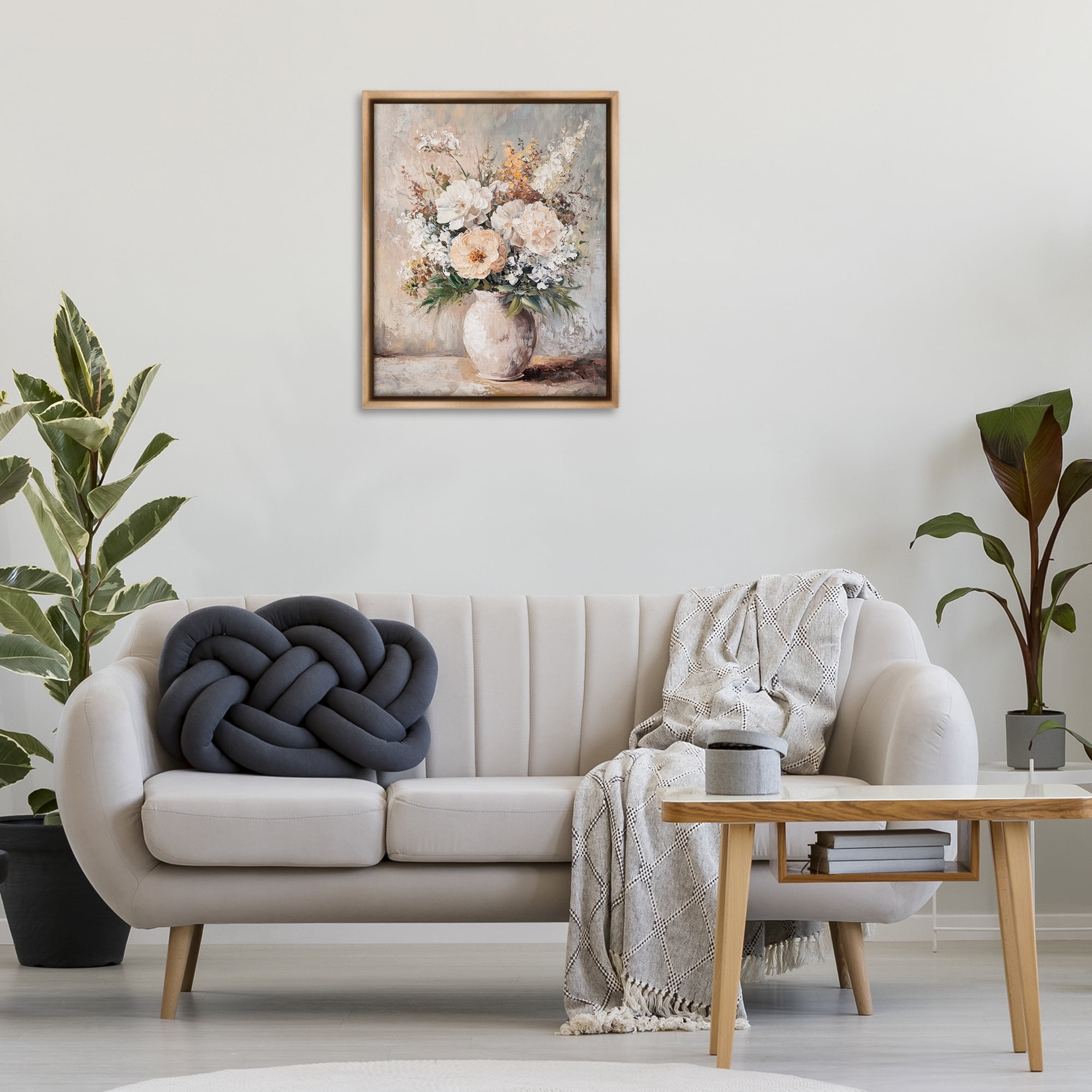 Stupell Industries Bouquet of Wildflowers Plants & Flowers Painting Brown Floater Framed Canvas Art Print Wall Art, 25 x 31