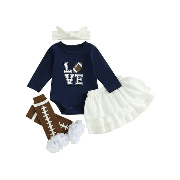 Rovasas Baby Girls Outfit Rugby Letter Print Romper Skirt Headband Stocking