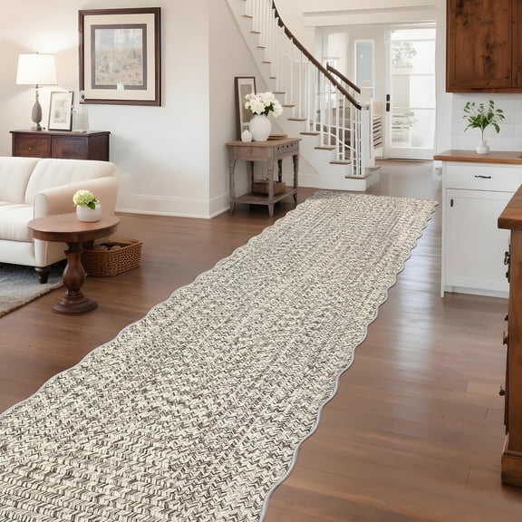 Imitation Braided Collection-Print Long Hallway Runners 2x10 Washable Area Rug, Farmhouse Rustic Bordered Area Rug Non Slip Soft Low Pile Indoor Carpet Runners for Entryways, Laundry Room