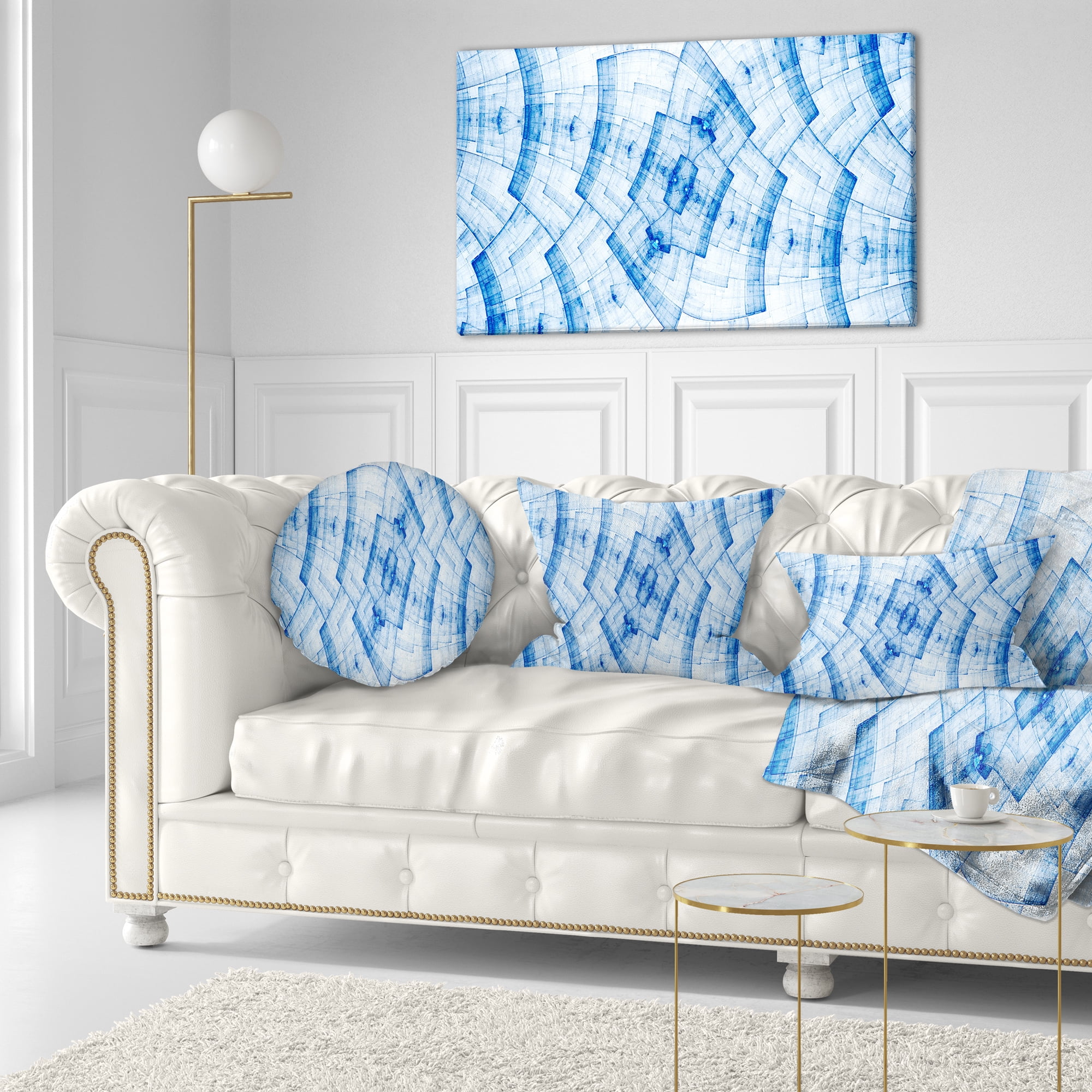 Designart Light Blue Fractal Flower Grid - Abstract Throw Pillow - 12x20