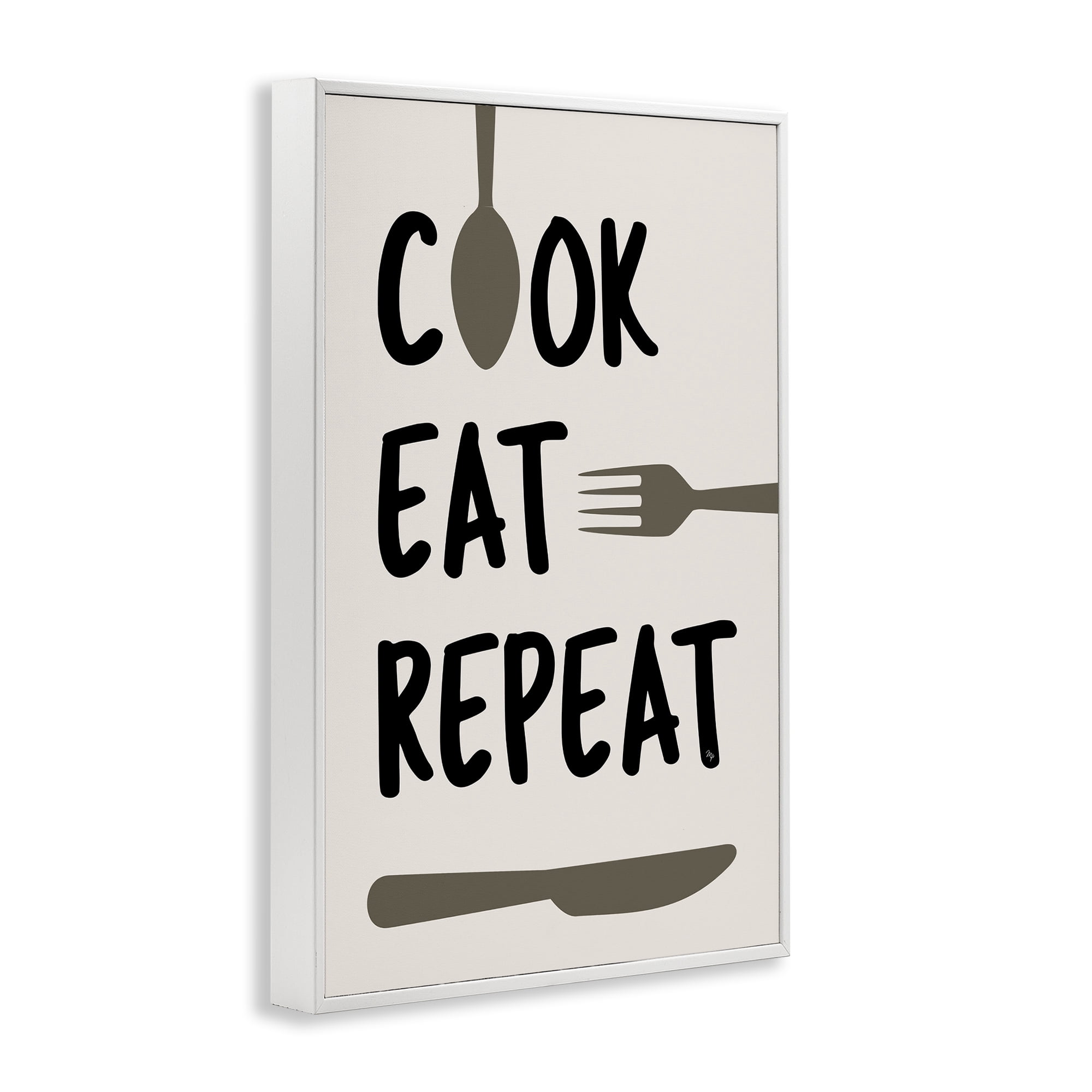 Stupell Industries Cook Eat Repeat with Utensils White Framed Giclee Art, design by Martina Pavlova
