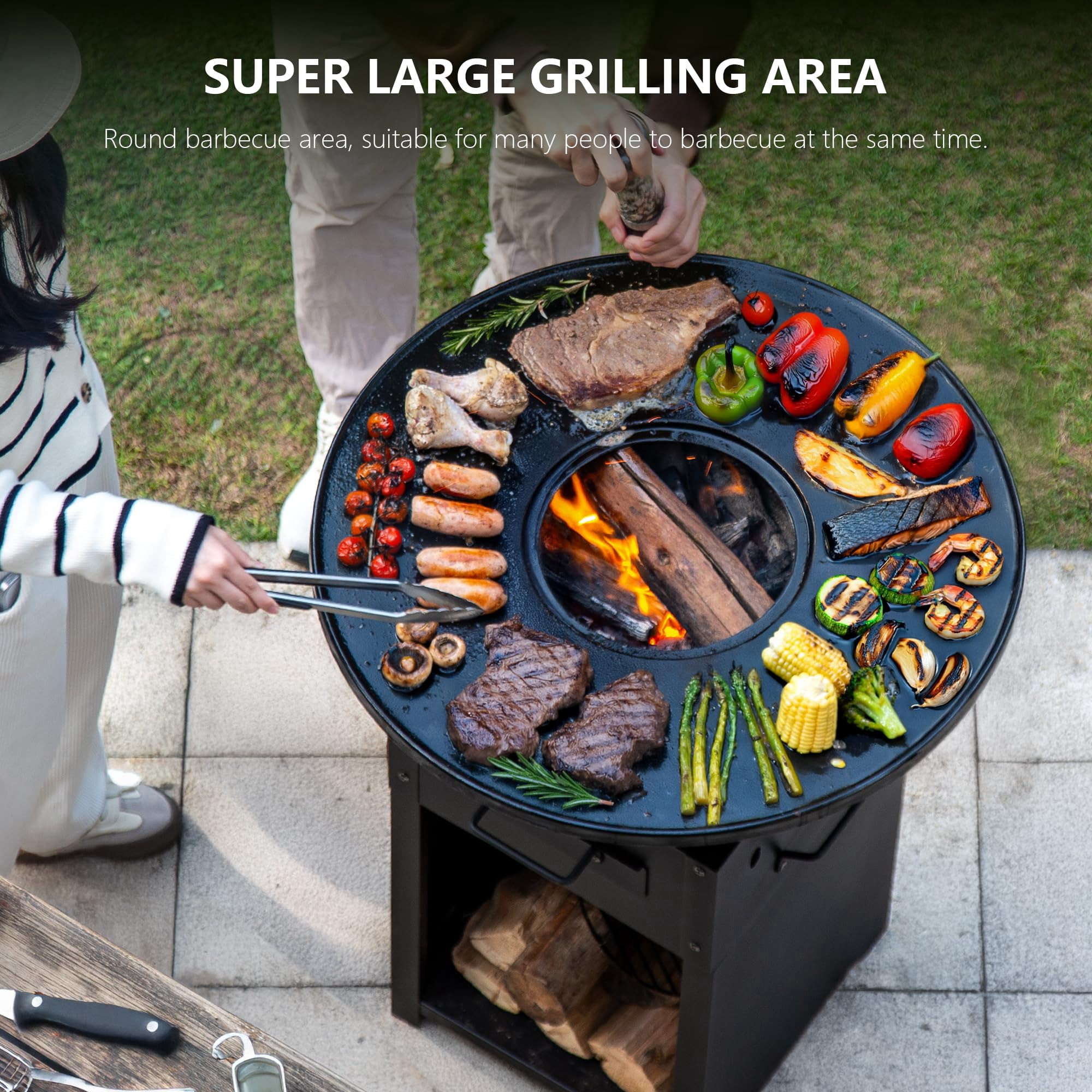 MASTER COOK 28" Charcoal Grill, Fire Pit and BBQ Combo for Outdoor Cooking Backyard Parties Camping, Round