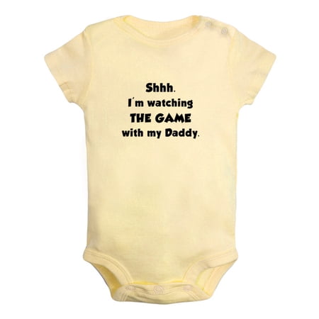 I m Watching The Game With My Daddy Funny Rompers For Babies Newborn Baby Unisex Bodysuits Infant Jumpsuits Toddler 0-12 Months Kids One-Piece Oufits (Yellow 12-18 Months)