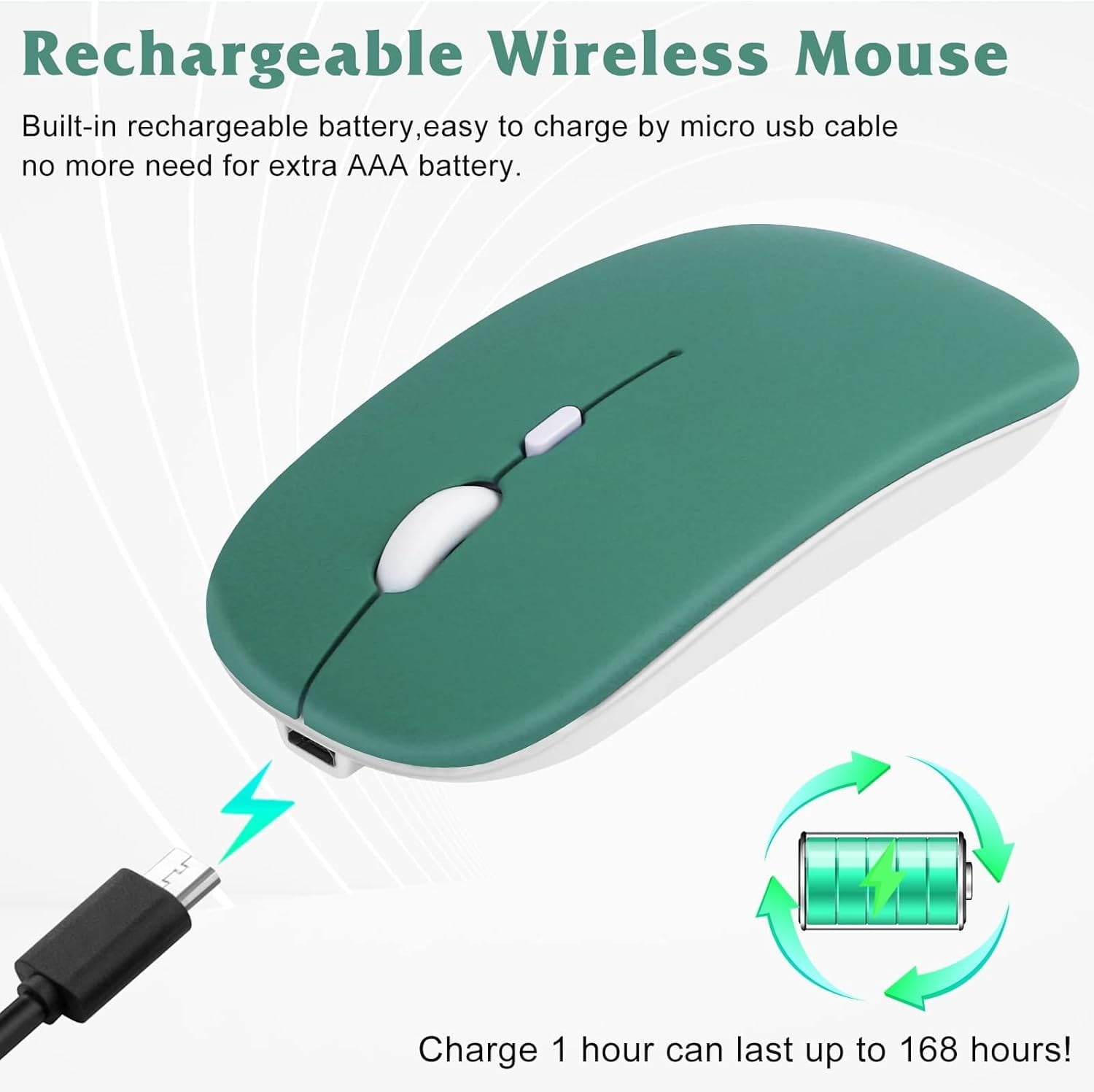 Innotech SC Rechargeable Bluetooth Keyboard and Mouse Combo-7-Color Backlit Ultra-Slim Portable Compact Wireless Mouse Keyboard Set for Android Windows Tablet Cell Phone iPad 13 and Above- Dark Green