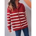 thumbnail image 4 of Women Long Sleeve Color Block Sweaters Striped Tops Button Down Open Front Knit Cardigan Coat Jackets Red S, 4 of 10