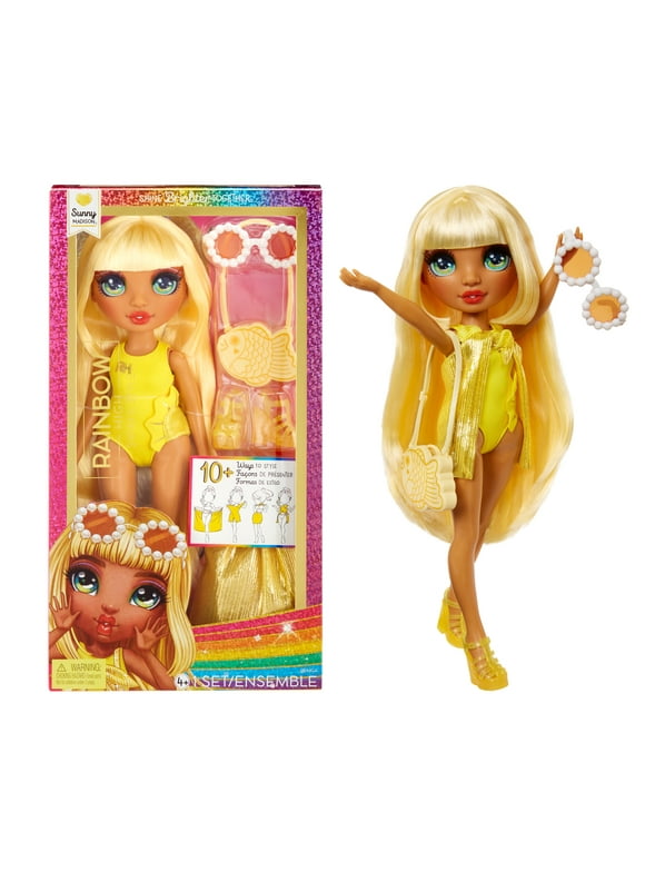 Rainbow High Swim & Style Sunny, Yellow 11? Doll, Removable Swimsuit, Wrap, Sandals, Fun Play Accessories. Kids Toy Gift Ages 4-12