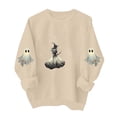 thumbnail image 2 of Mifsaly Womens Vintage Magic Witch Graphic Crewneck Sweatshirt Elegant Spooky Star Print Long Sleeve Pullover Cozy Fleece Top for Autumn Halloween Party Novelty Costume Khaki,L, 2 of 5