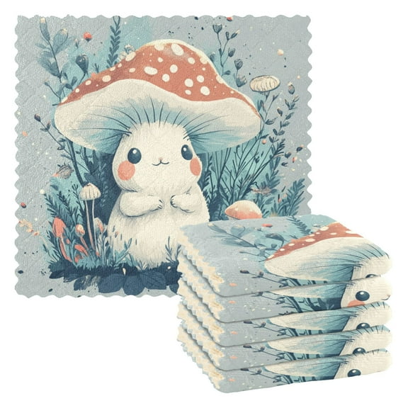 6 Pieces of Kitchen Towels 11x11Inch Kitchen Dish Cloths Kitchen Dish Towels Reuseable Cleaning Cloths Cartoon Beautiful Mushroom