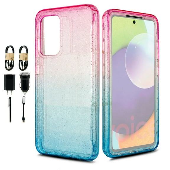 Value Pack ! for Samsung Galaxy A72 5G Glitter Bling Full Body Built In Screen Protector Phone Case PU Shock Bumper Scratch Guard Skin Wrap Slim Cover
