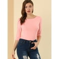 thumbnail image 3 of DARING DIVA Women's Elbow Sleeves Boat Neck Slim Fit Classic Tee S Pink, 3 of 6