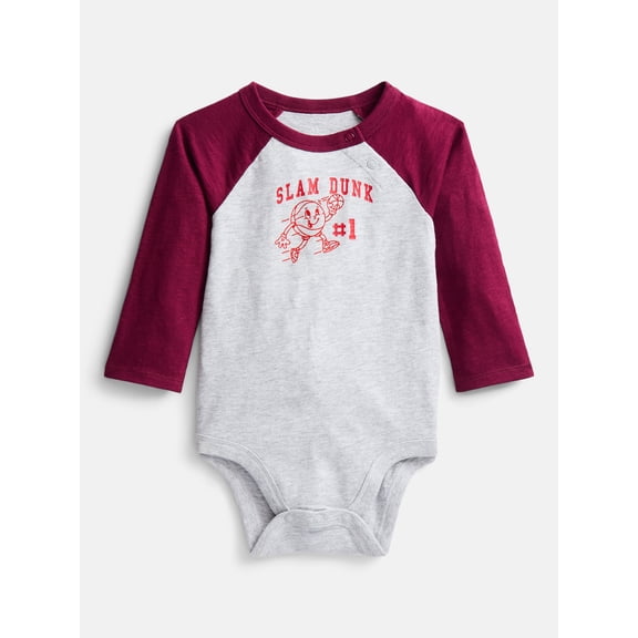 Wonder Nation Baby Boys' Graphic Cotton Bodysuit with Long Raglan Sleeves, Sizes 0M-24M