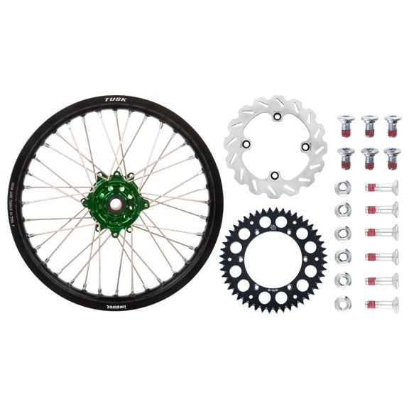 Tusk Impact Complete Rear Wheel Package 18 X 2.15 Black Rim/Silver Spoke/Green Hub for Kawasaki Kx125 2003-2005