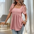 thumbnail image 5 of Turilly Womens Eyelet Embroidery Square Neck Blouses Summer Ladies Button Front Short Sleeve Loose Casual Tunic Tops, 5 of 6
