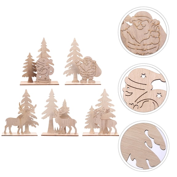 HONMEET 5pcs Beige Wood Table Centerpieces Rustic Holiday Dinner Decor 6.1x4.5x0.1in Farmhouse Style