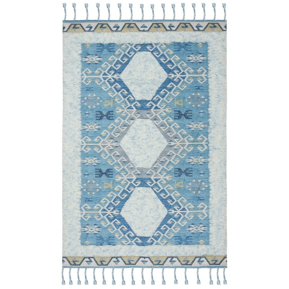 SAFAVIEH Saffron Olgica Abstract Geometric Wool Area Rug, Turquoise/Blue, 3' x 5'