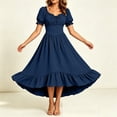 thumbnail image 2 of Oksale Halloween Womens Peasant Dress Puff Sleeve Flowy A Line Medieval Midi Dresses Ruffle Hem High Low Dress Zip Back Wench Renaissance Dresses Navy S, 2 of 8