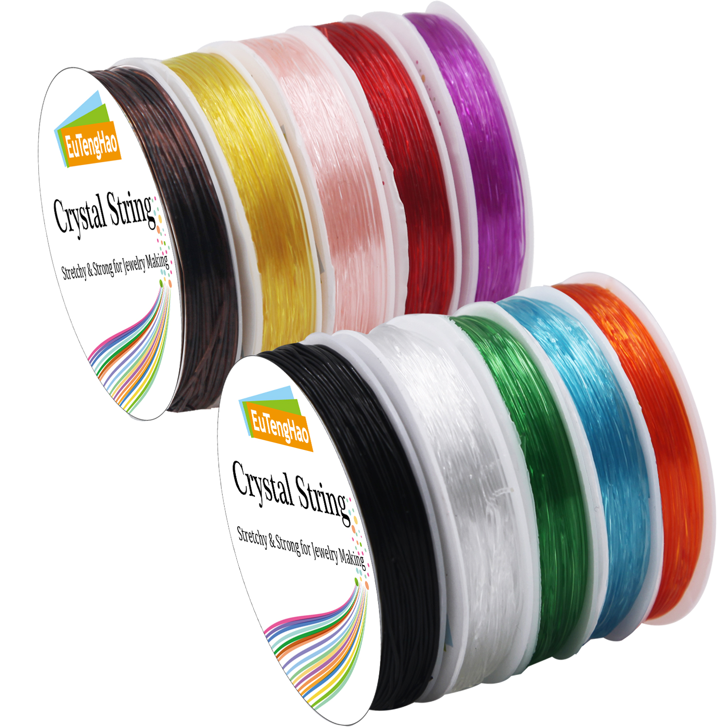 EuTengHao 10 Packs Crystal String 0.8mm Elastic String Elastic Cord  Stretchy Bracelet String Bead Cord for Bracelet, Beading Jewelry Making（10  Colors, 150m） 