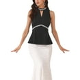 thumbnail image 1 of INSPIRAR CHIC Blusas sin mangas de cuello halter con cuentas y abertura en la parte delantera, peplum, 2XL, negro, 1 of 6