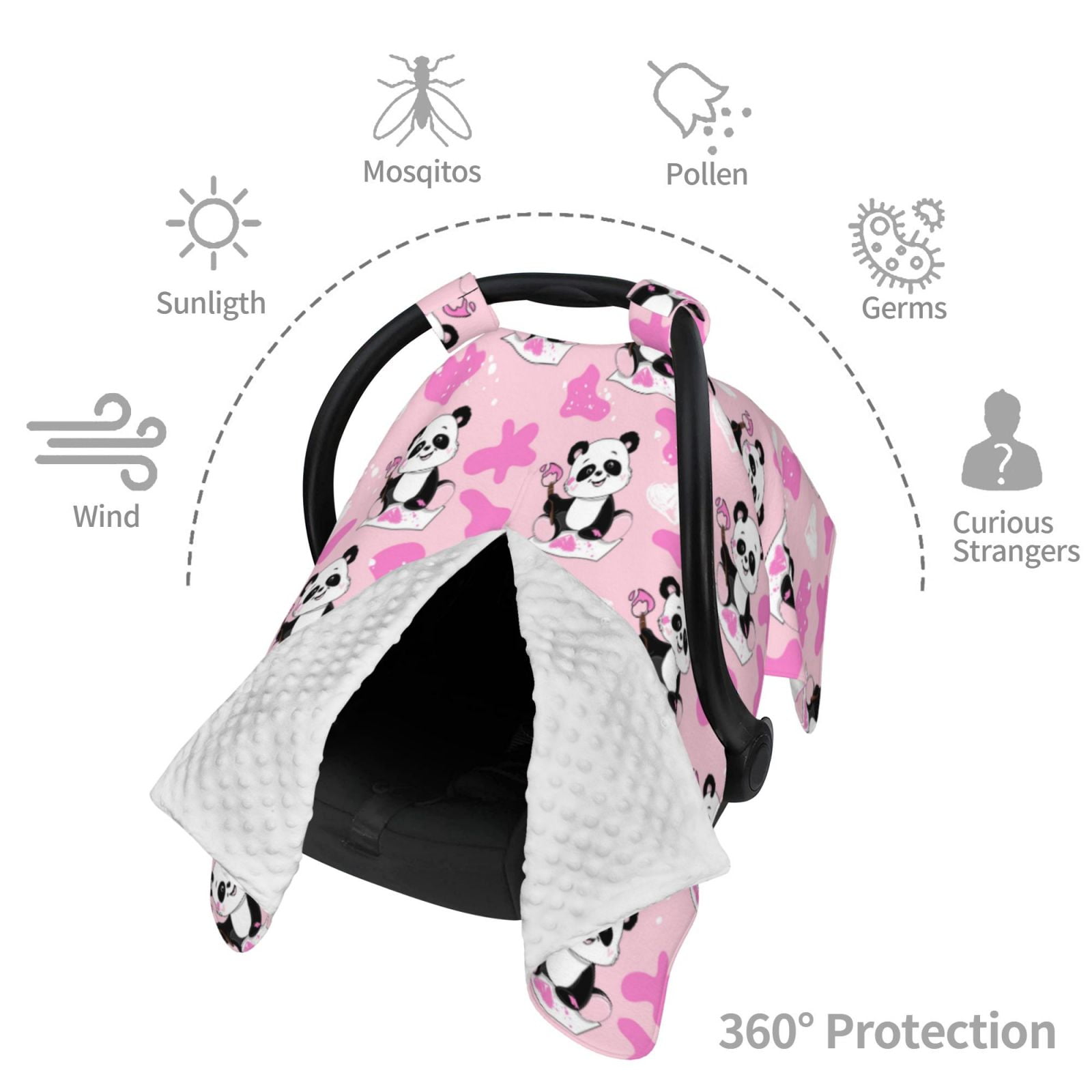 Car Seat Cover Baby - Funny Panda Draws A Heart Breathable Infant Car Seat Cover for Baby Carseat, Lightweight Comfort Baby Essentials Must Haves Newborn Stuff for Girl Boy