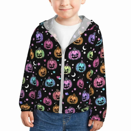 

Sun Hoodie for Kids pink pumpkin halloween Long Sleeve Swim Fishing Shirts Sun Protection Zip Up Jacket Clothing Athletic Hoodie