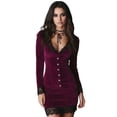 thumbnail image 6 of V Neck Bodycon Mini Dress Long Sleeve Lace Trim Vintage Buttons Slim Fit Elegant Silhouette Office Casual Wedding Party Event Women's, 6 of 7
